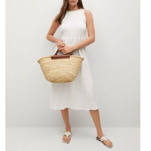 Mango MNG Sleeveless White Smocked Organic Cotton Midi Dress Size Small NWOT